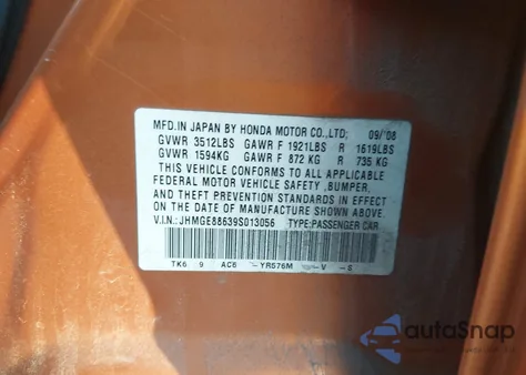 2009 Honda Fit Sport z USA, uszkodzony, nr VIN JHMGE88639S013056